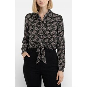 PAIGE | NWT $178 Damaris Tie Front Blouse in Storm Cloud Floral, Size XS